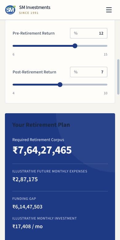 SM Investments goal-planning experience on a mobile screen