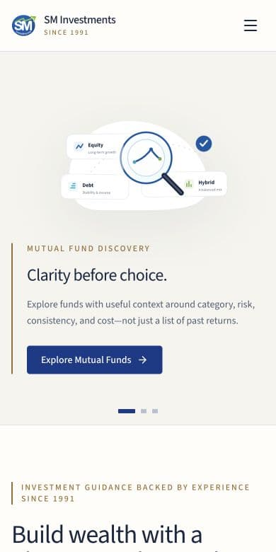 SM Investments website displayed on a mobile screen